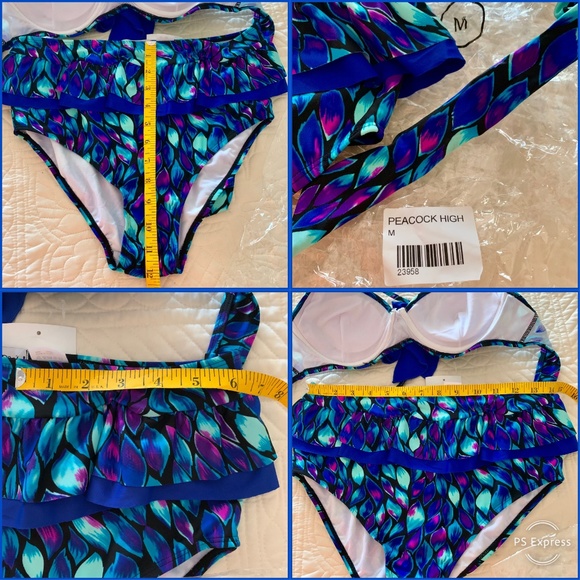 Tatyana Beach Bash Retro High-Waisted 2 Piece Swimsuit Ruffled Skirt Medium NWT - Picture 4 of 8